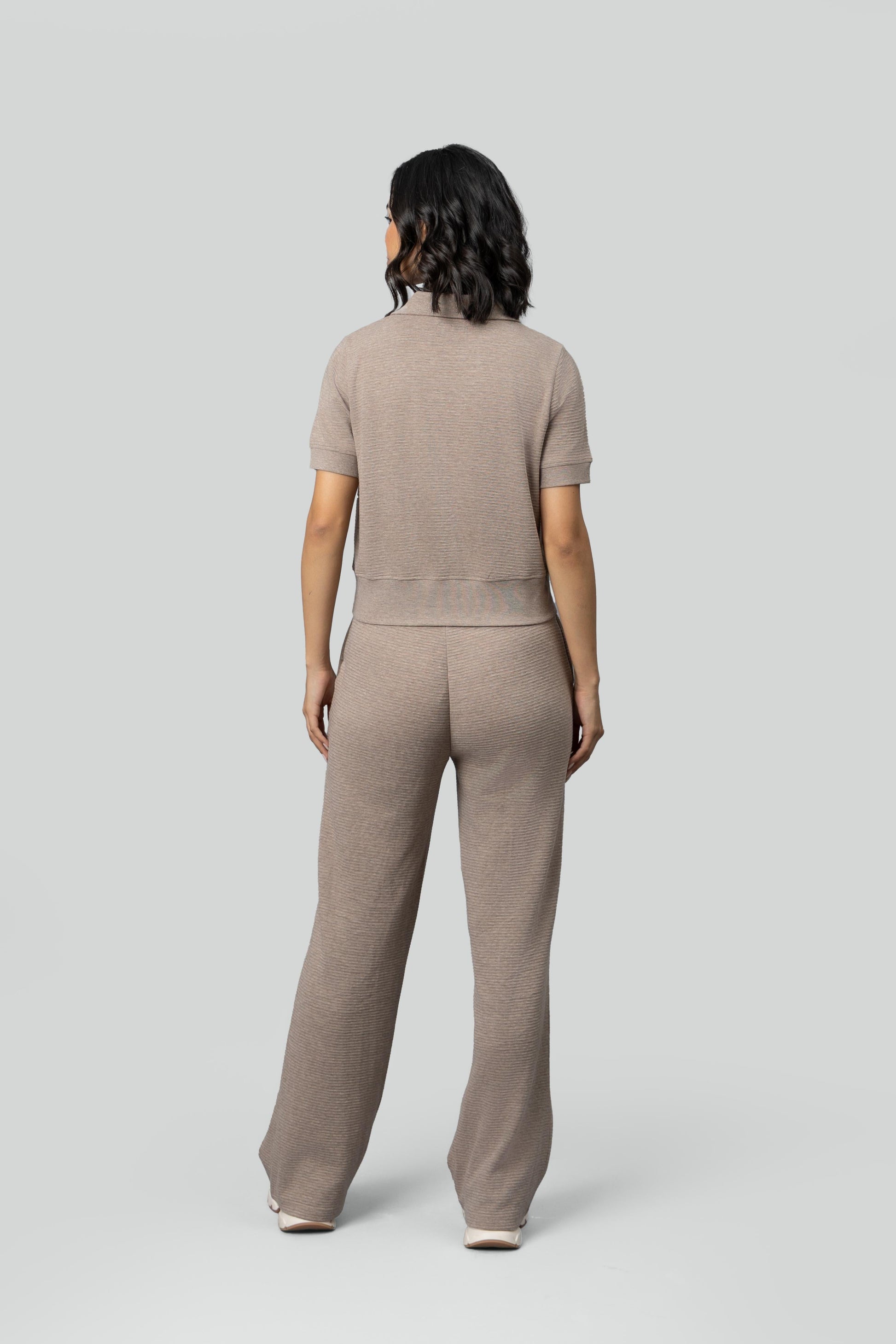 Beige Ottoman Rib Polo Set