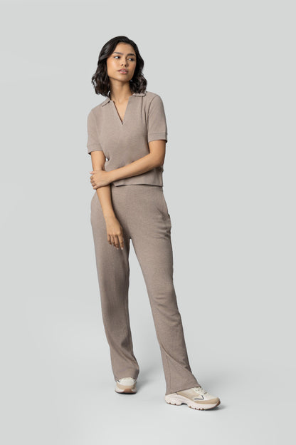 Beige Ottoman Rib Polo Set