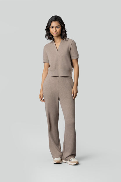 Beige Ottoman Rib Polo Set