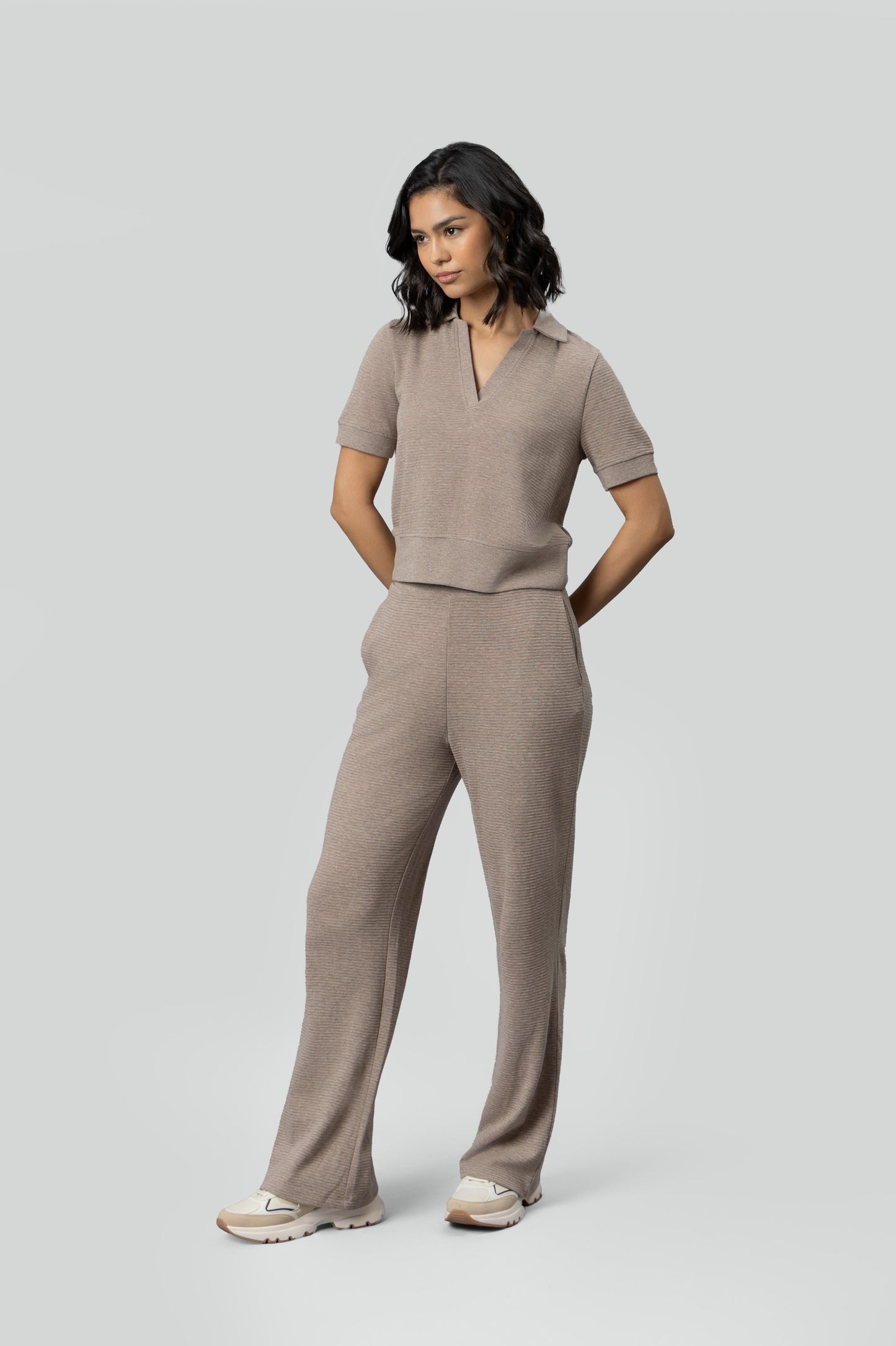 Beige Ottoman Rib Polo Set