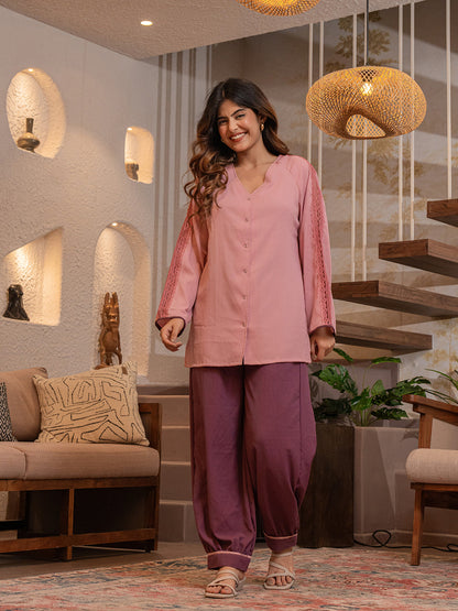 Pink Rose Soft Crepe Shirt Patiala Co-Ord Set