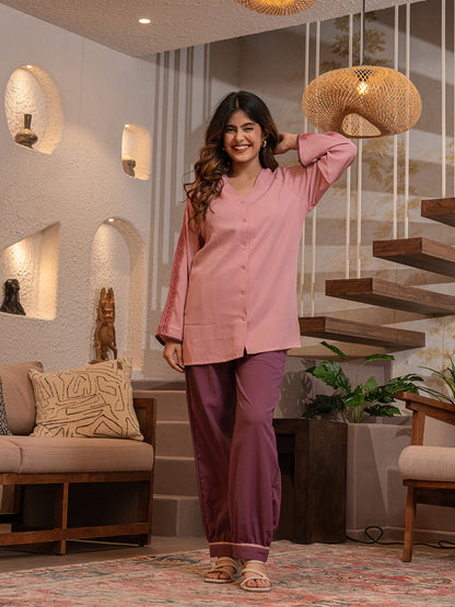 Pink Rose Soft Crepe Shirt Patiala Co-Ord Set