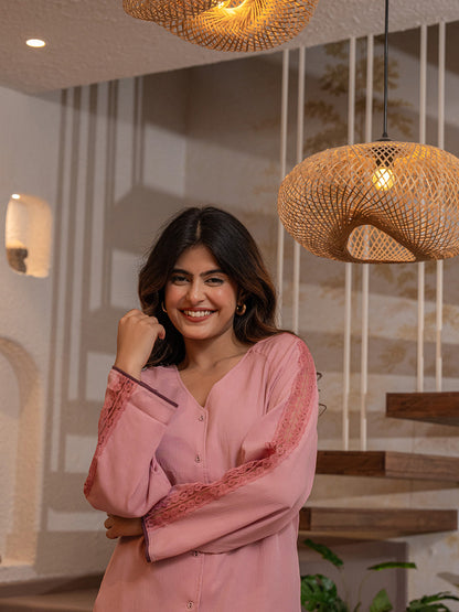 Pink Rose Soft Crepe Shirt Patiala Co-Ord Set