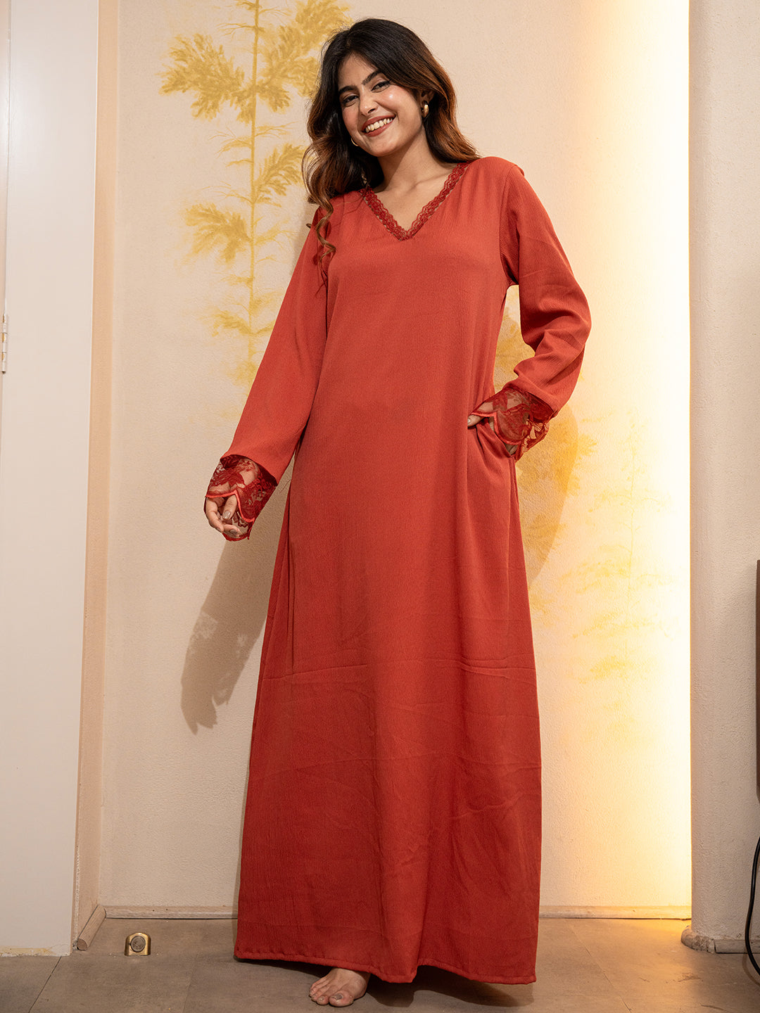 Desert Coral Soft Crepe V-Neck Maxi
