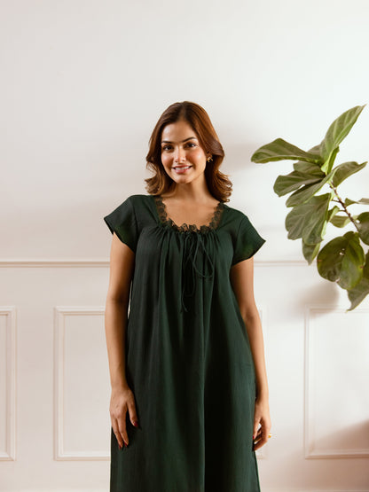 Emerald Green Flared Soft Crepe Night Maxi