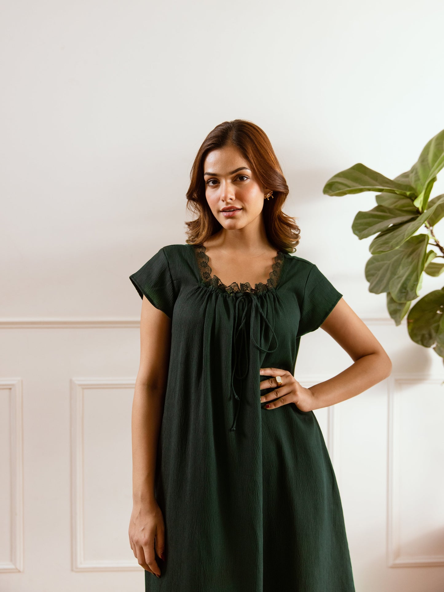 Emerald Green Flared Soft Crepe Night Maxi