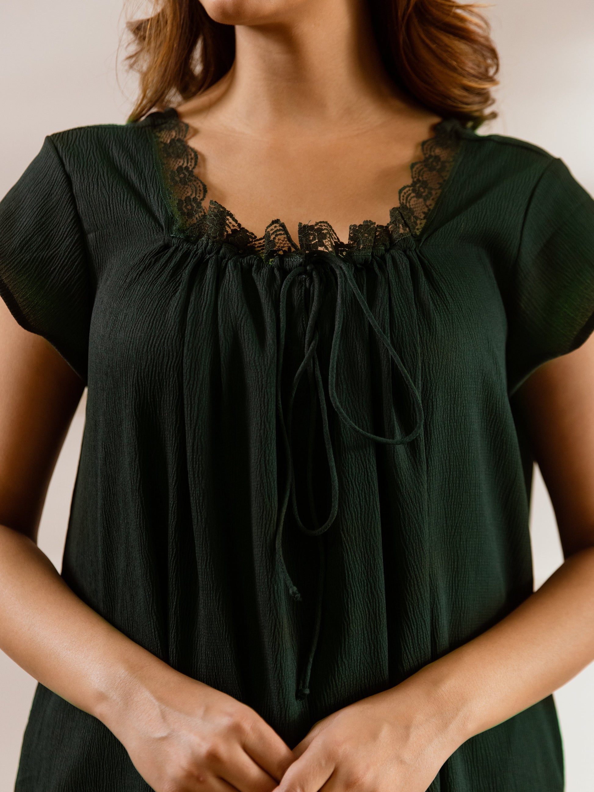 Emerald Green Flared Soft Crepe Night Maxi