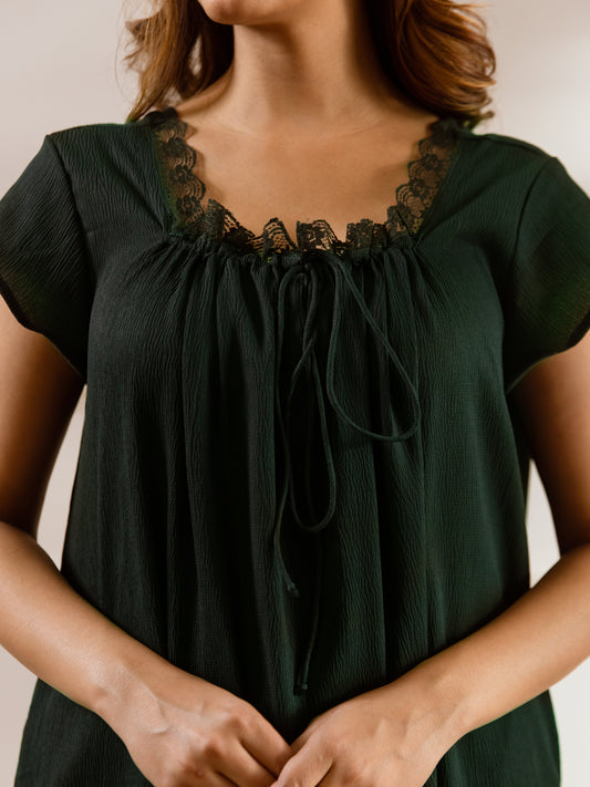 Emerald Green Flared Soft Crepe Night Maxi