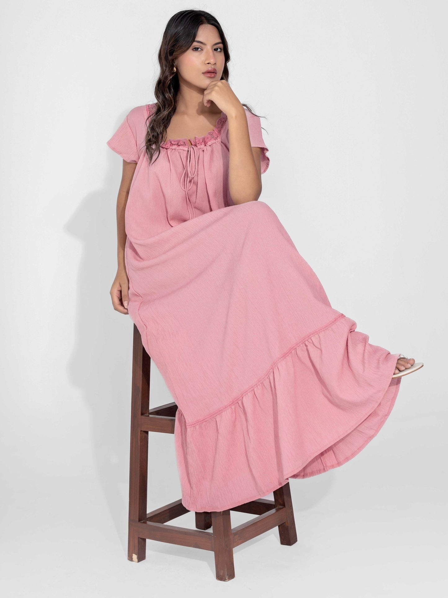 Candy Pink Flared Soft Crepe Night Maxi