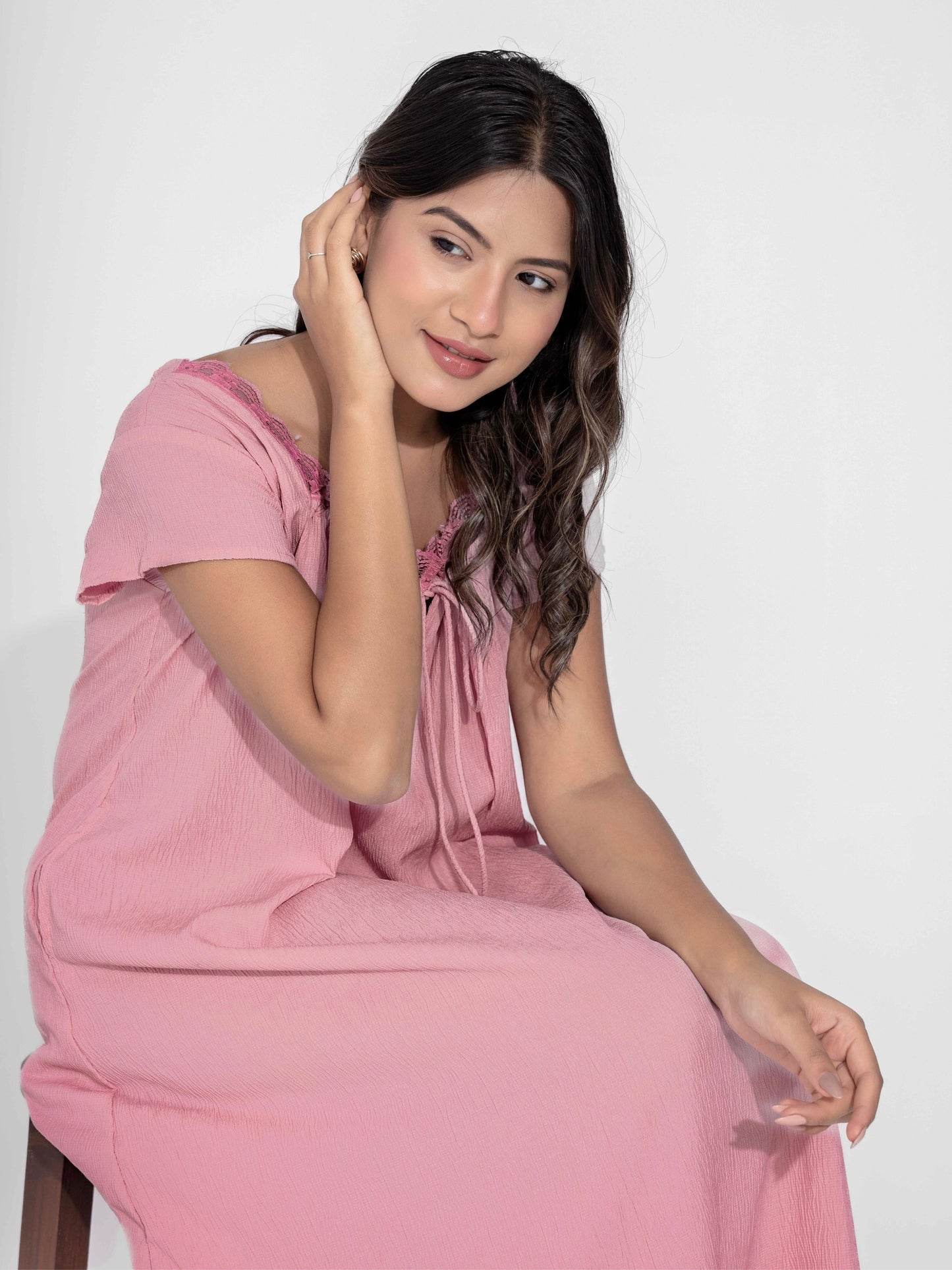 Candy Pink Flared Soft Crepe Night Maxi