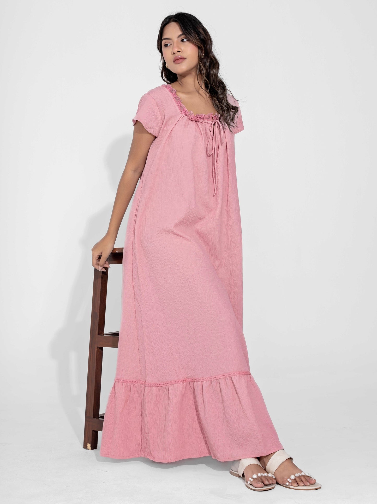 Candy Pink Flared Soft Crepe Night Maxi