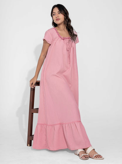 Candy Pink Flared Soft Crepe Night Maxi