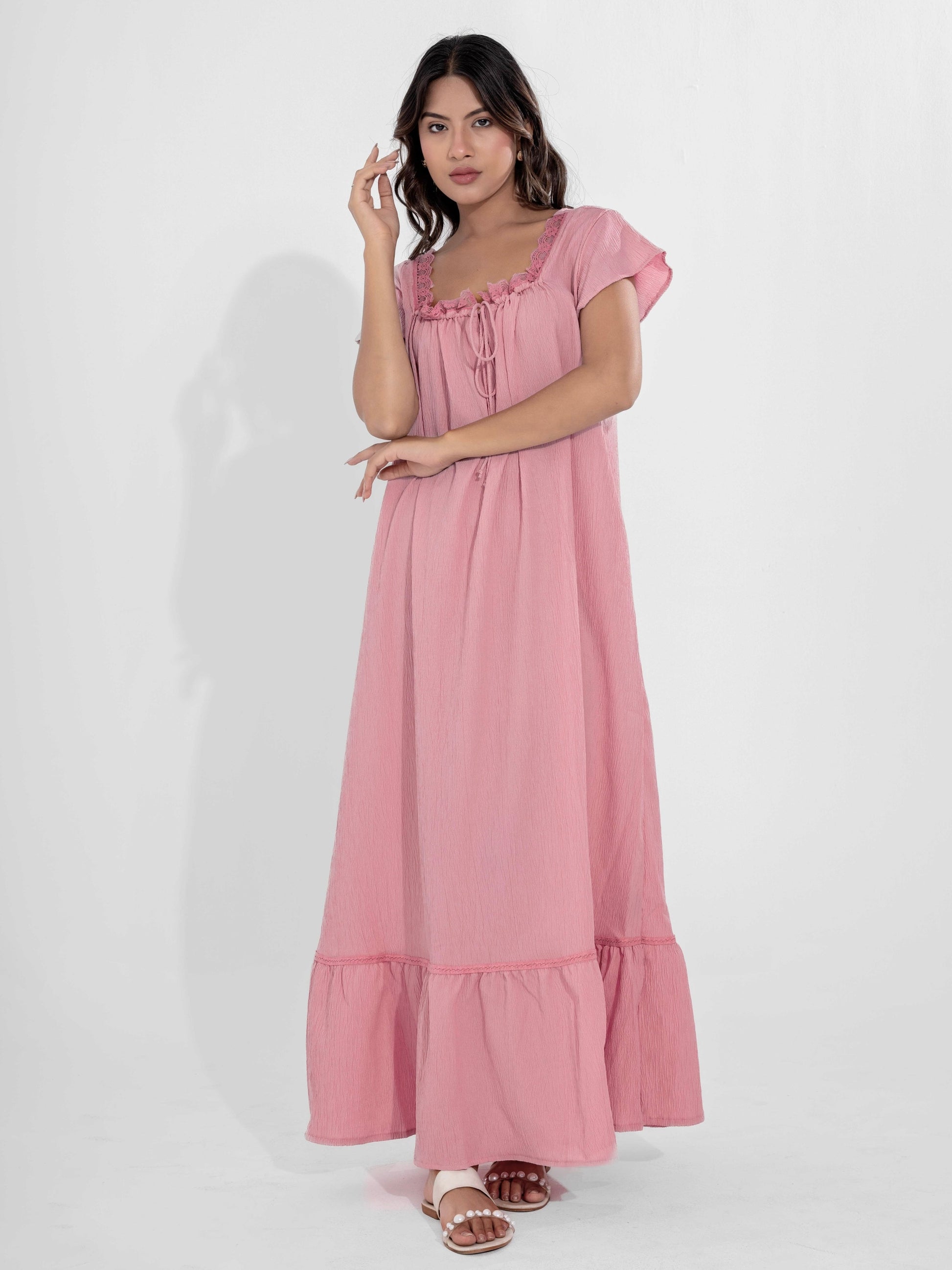 Candy Pink Flared Soft Crepe Night Maxi