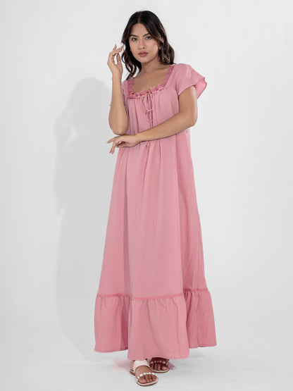 Candy Pink Flared Soft Crepe Night Maxi