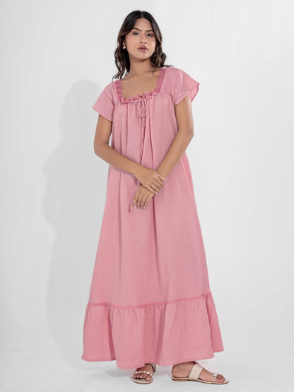 Candy Pink Flared Soft Crepe Night Maxi