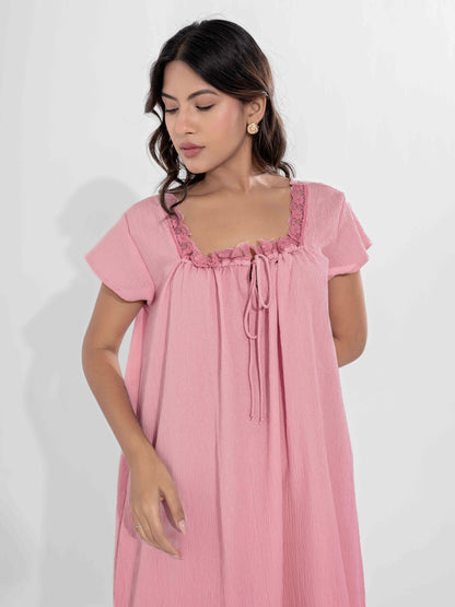 Candy Pink Flared Soft Crepe Night Maxi
