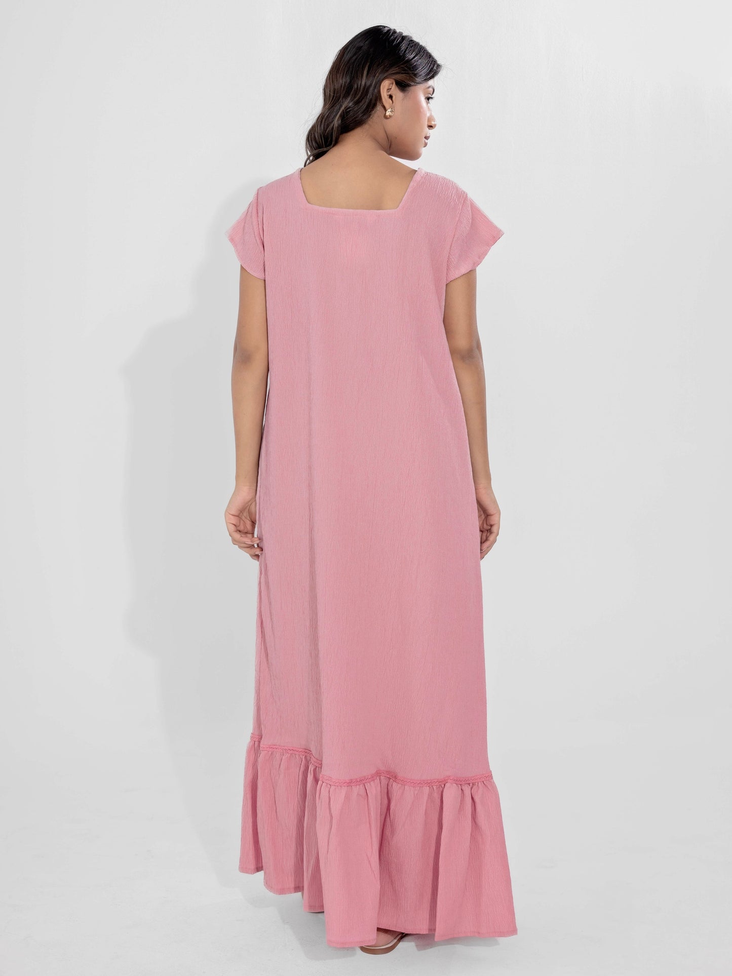 Candy Pink Flared Soft Crepe Night Maxi