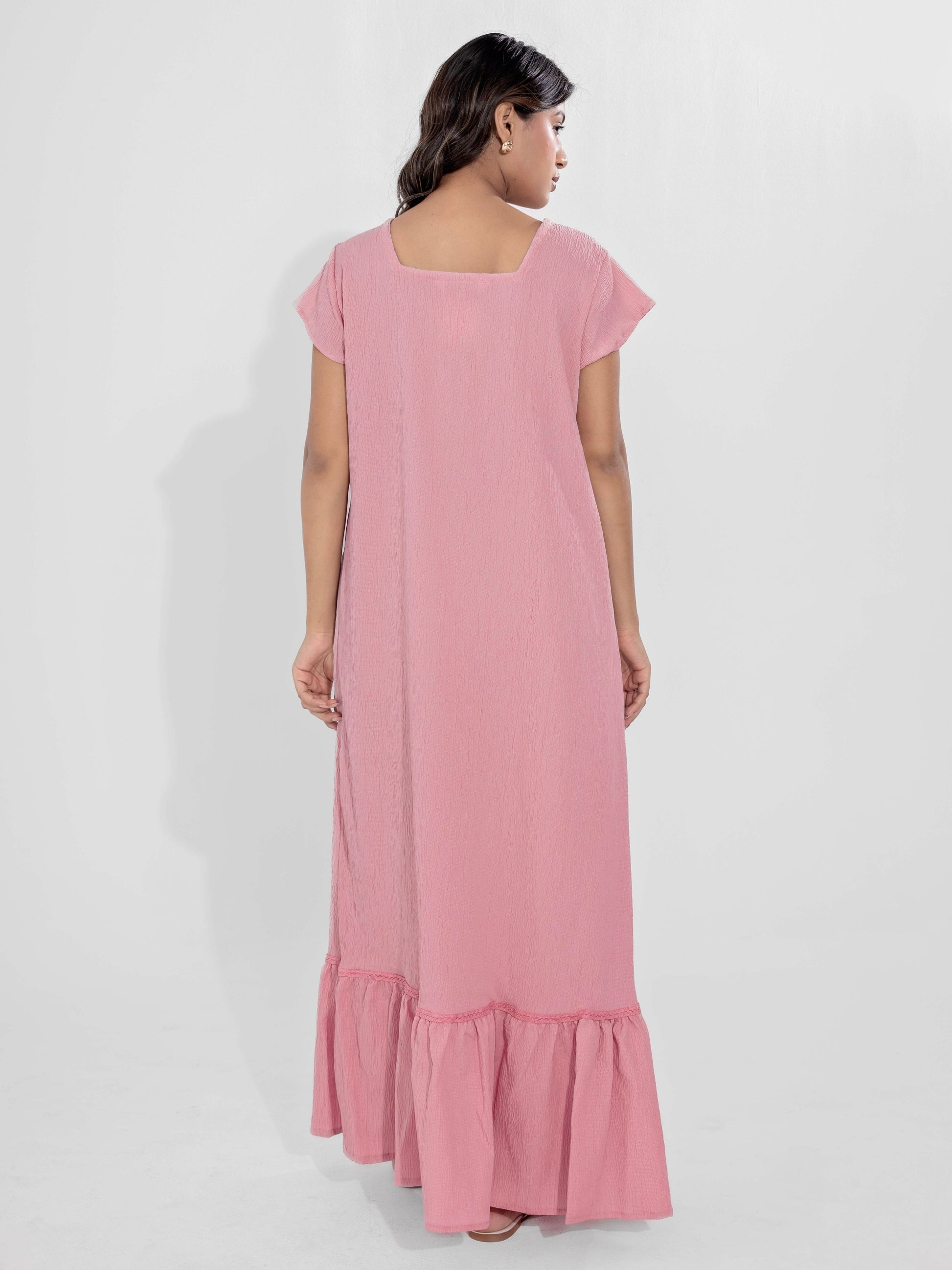 Candy Pink Flared Soft Crepe Night Maxi