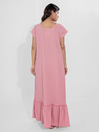 Candy Pink Flared Soft Crepe Night Maxi