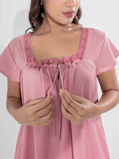 Candy Pink Flared Soft Crepe Night Maxi