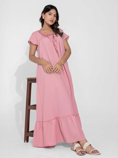 Candy Pink Flared Soft Crepe Night Maxi