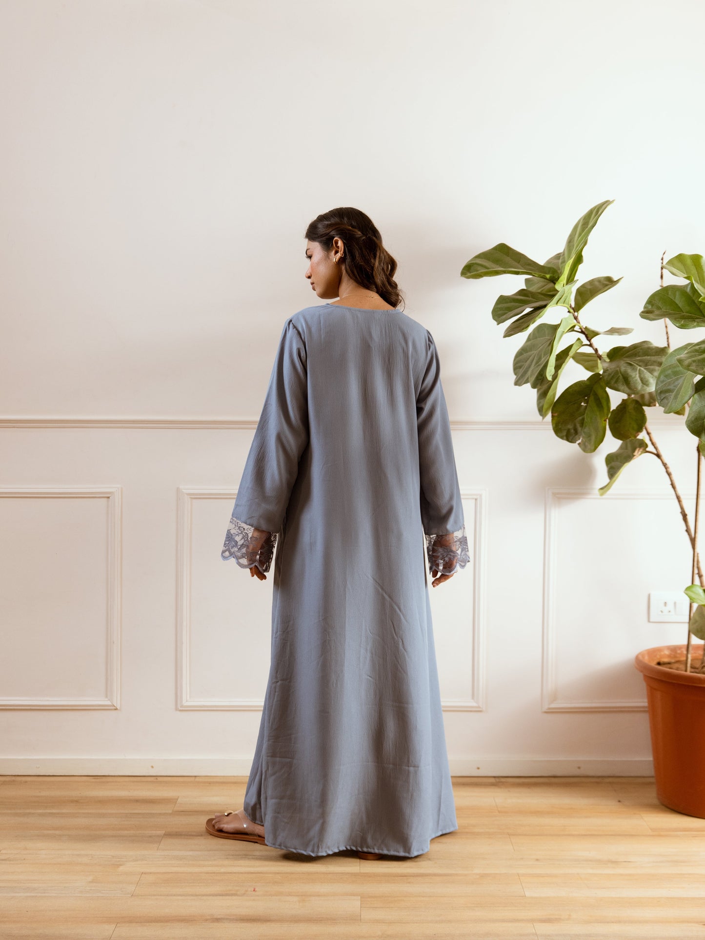Pegion Blue Soft Crepe V-Neck Maxi