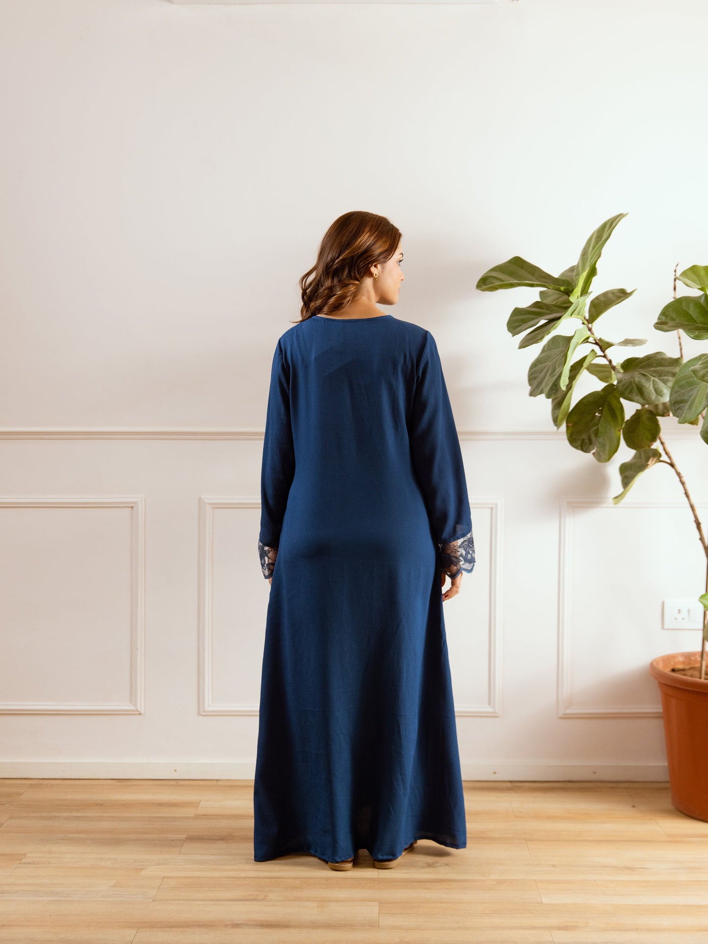 Teal Blue Soft Crepe V-Neck Maxi