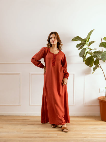 Rust Soft Crepe Night Maxi