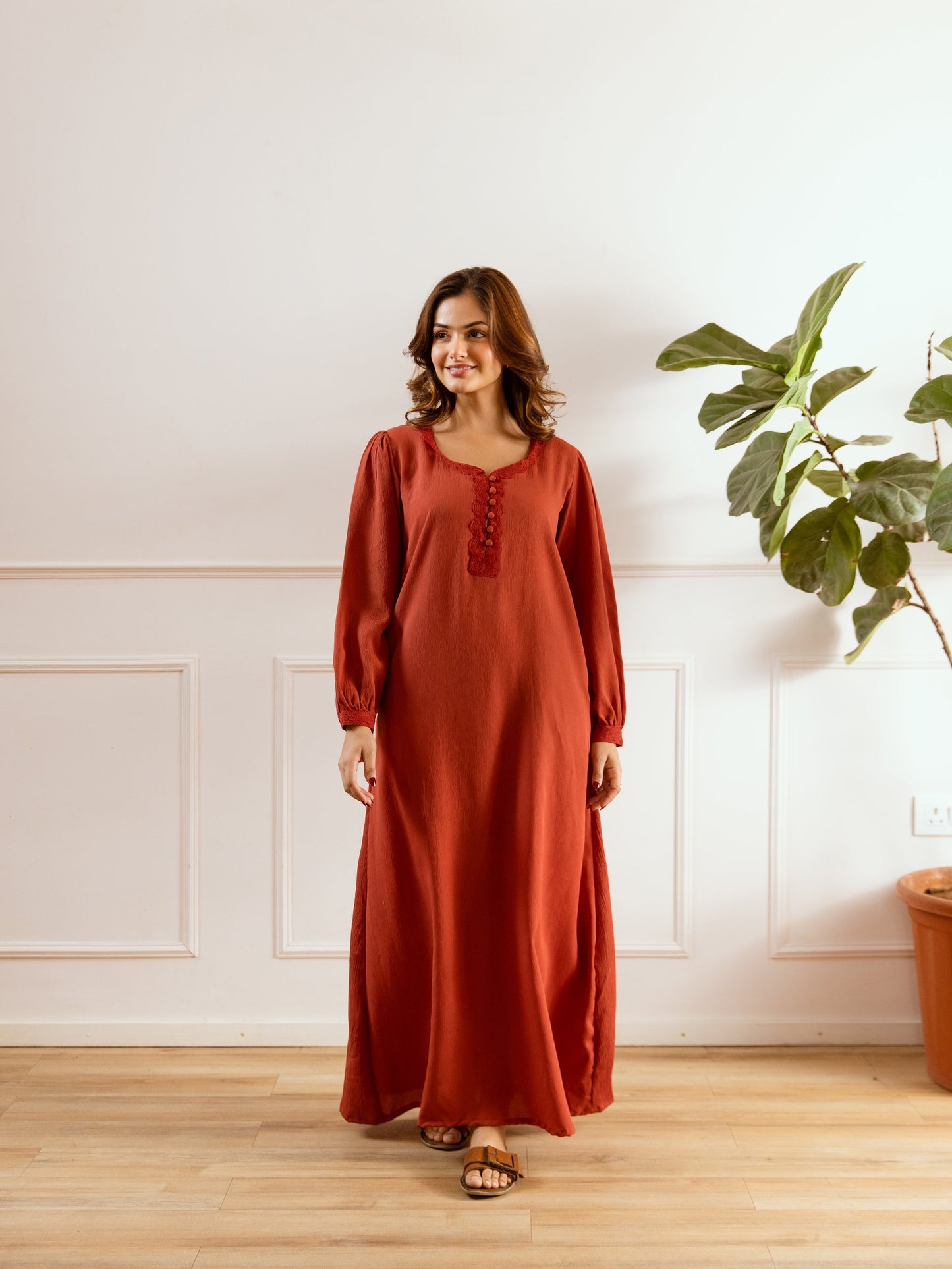 Rust Soft Crepe Night Maxi
