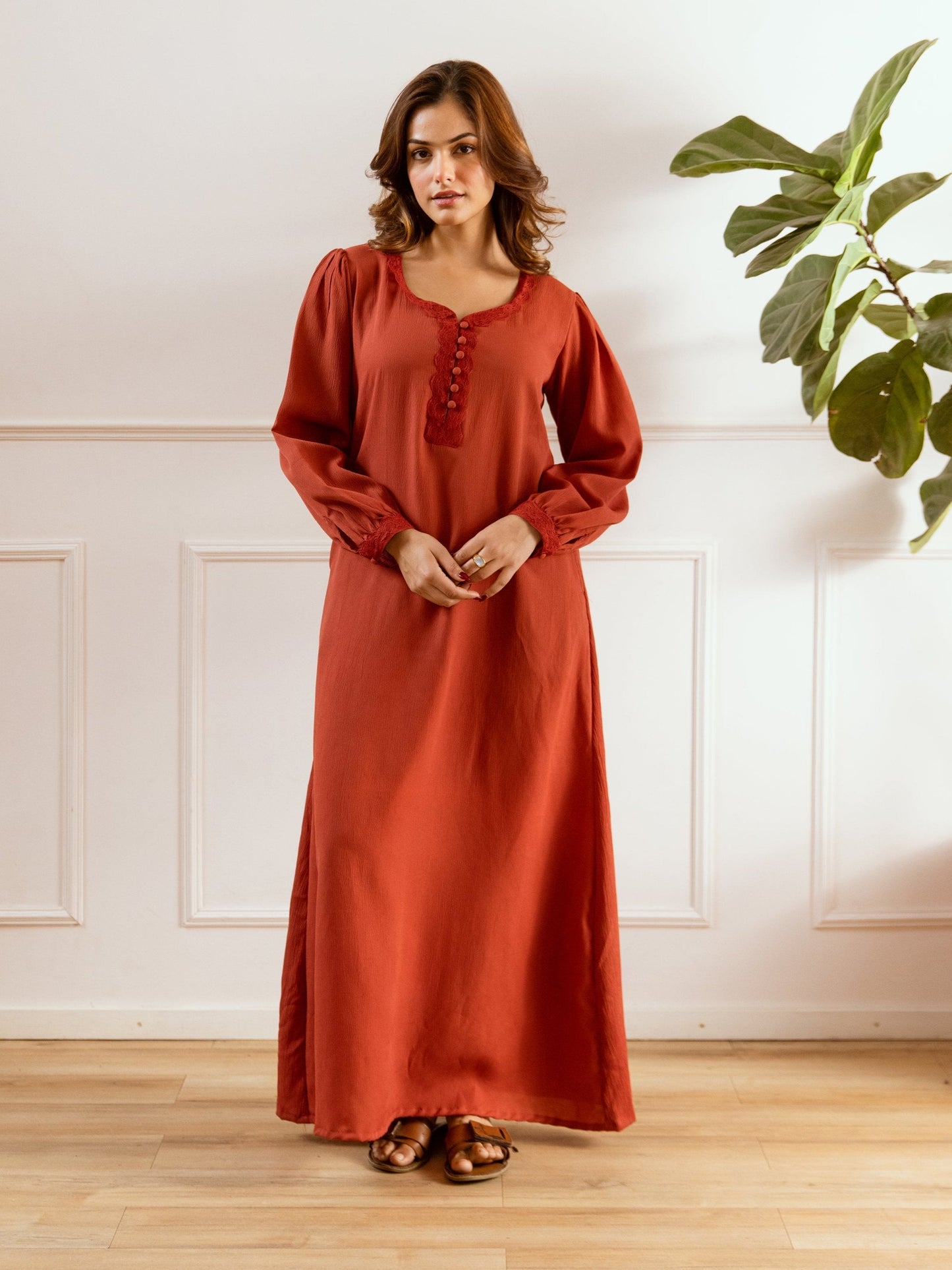 Rust Soft Crepe Night Maxi