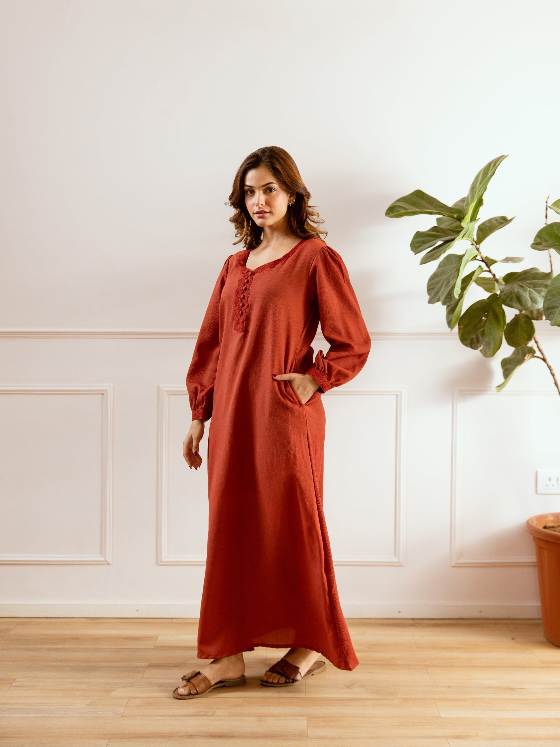 Rust Soft Crepe Night Maxi