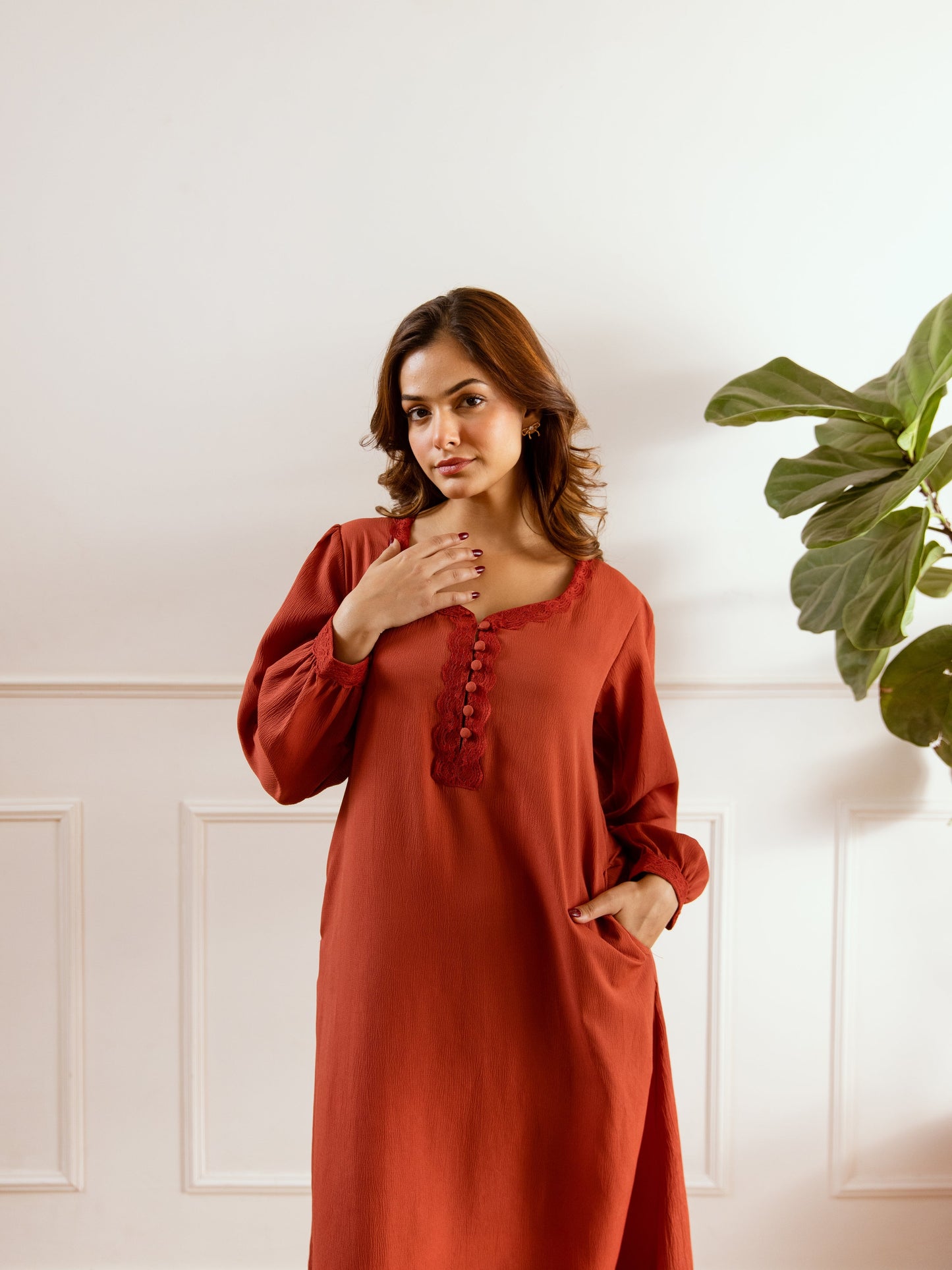 Rust Soft Crepe Night Maxi