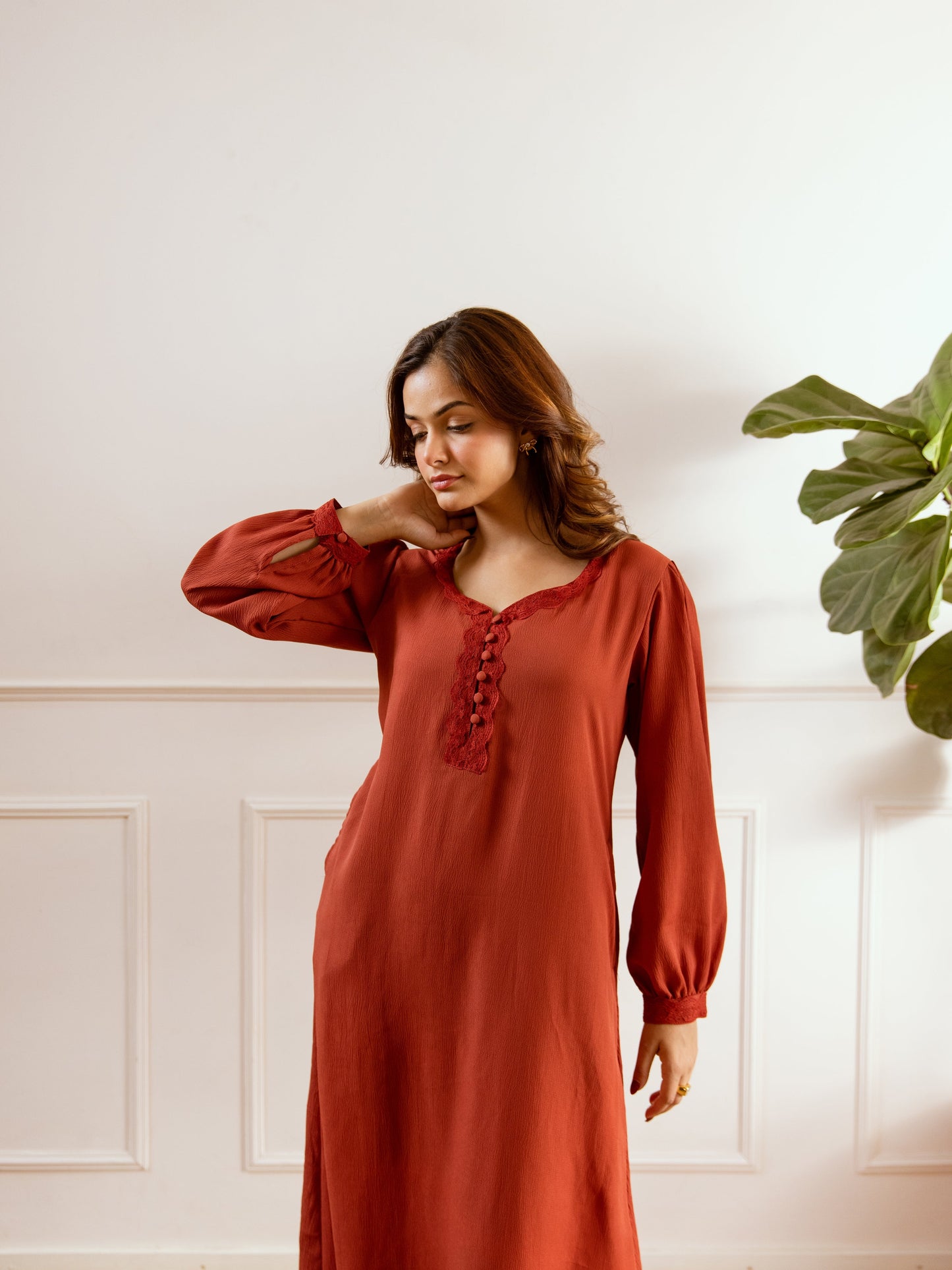 Rust Soft Crepe Night Maxi