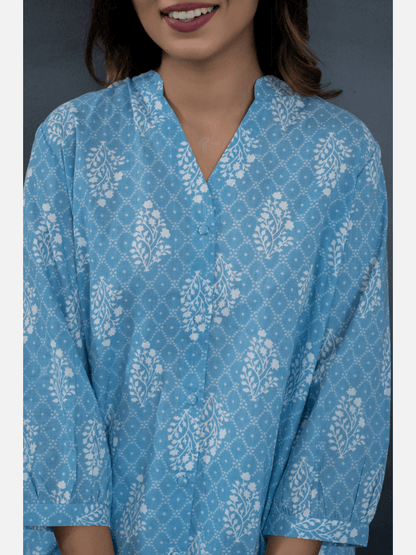 back pleated Sky Blue Pure Cotton Loungewear