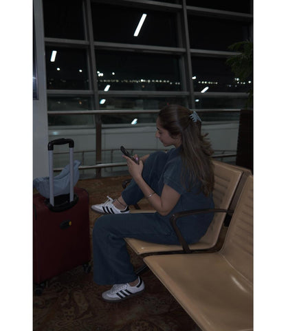 Blue Textured Terry Long Polo Set