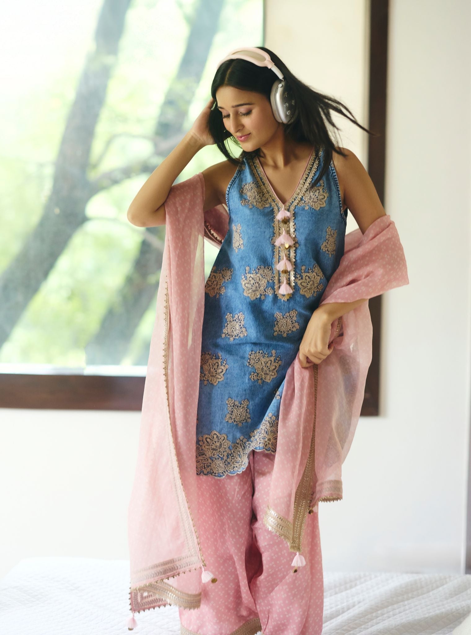 Nira Cupro Denim Kurta Set