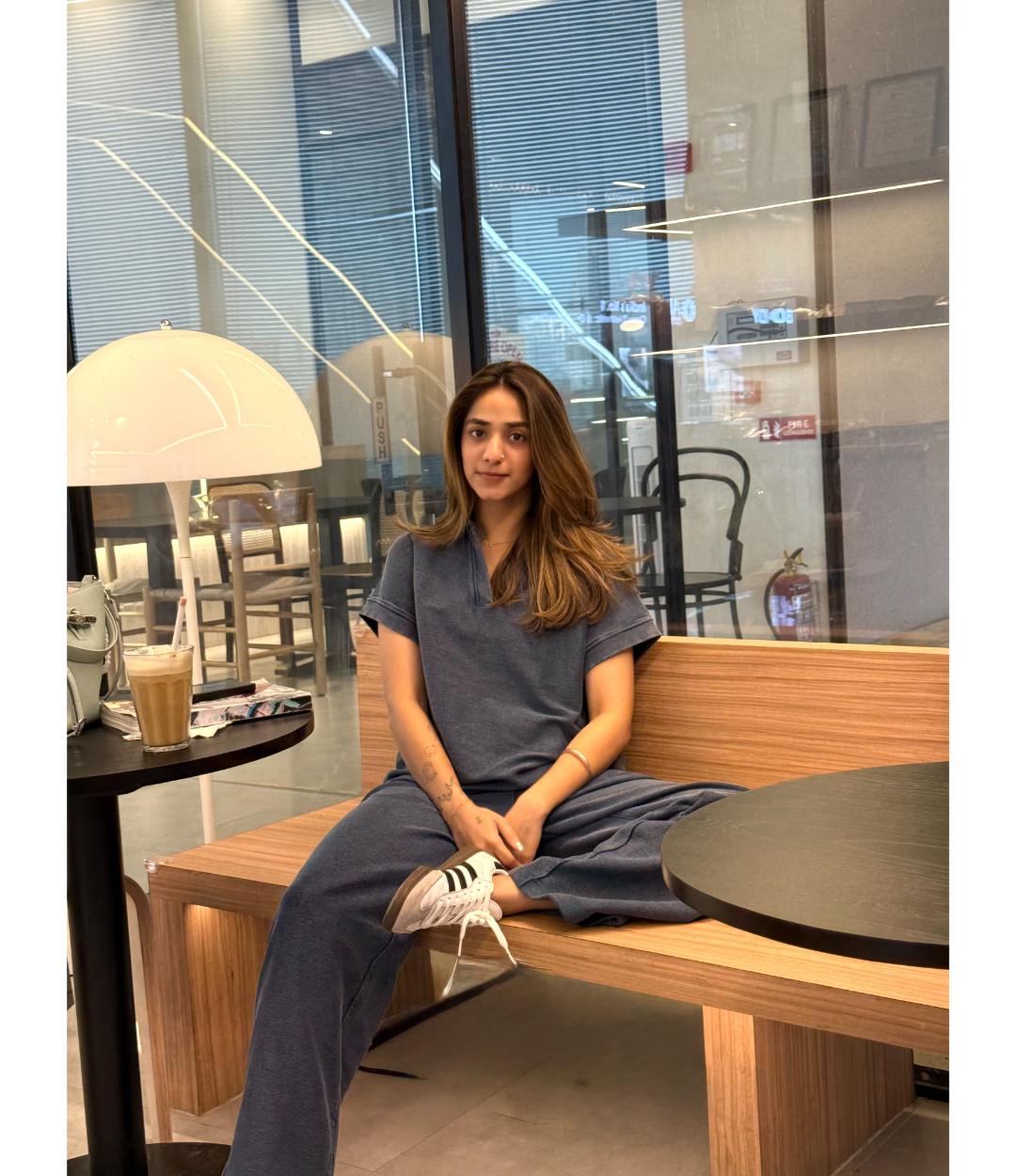 Blue Textured Terry Long Polo Set