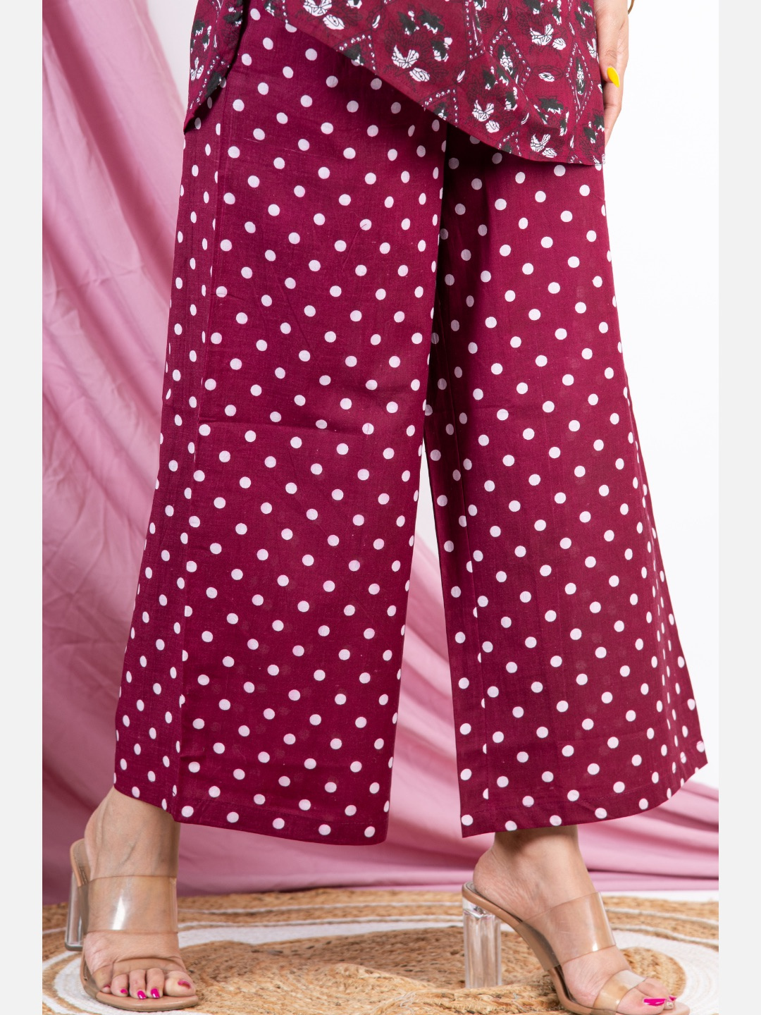 Wine Polka Pure Cotton Pants