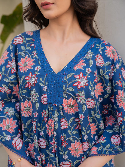 V-Neck Lace Berry Blue  Kaftan