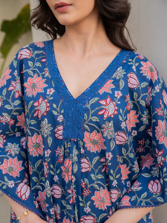 V-Neck Lace Berry Blue  Kaftan