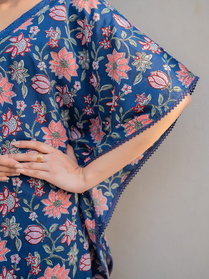 V-Neck Lace Berry Blue  Kaftan