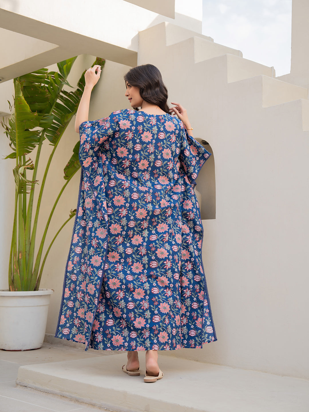 V-Neck Lace Berry Blue  Kaftan