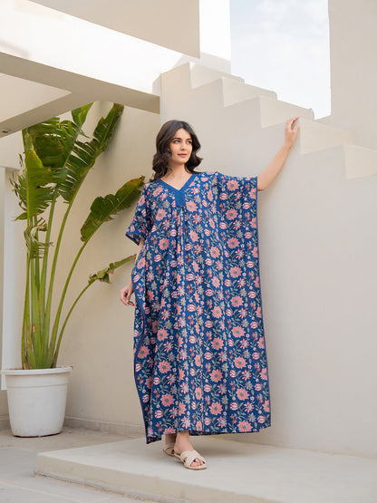 V-Neck Lace Berry Blue  Kaftan