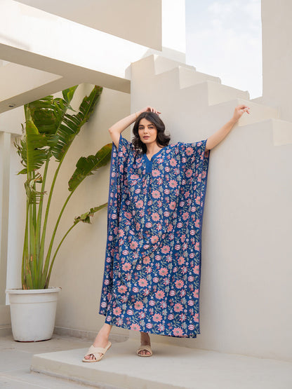 V-Neck Lace Berry Blue  Kaftan