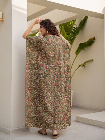 V-Neck Lace Olive Green Kaftan