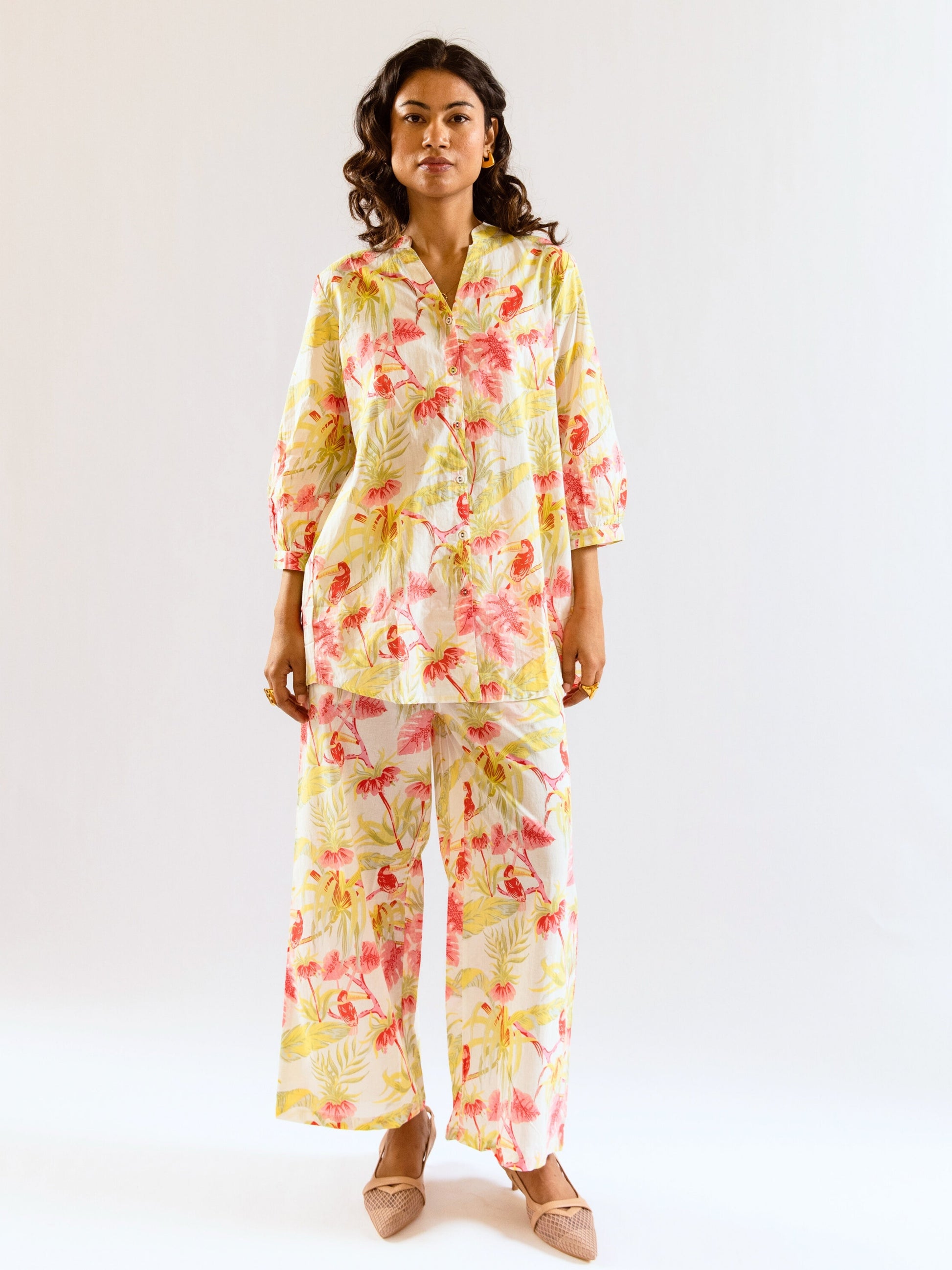 Tropical Multicolor Pleated Back Co-Ord Set