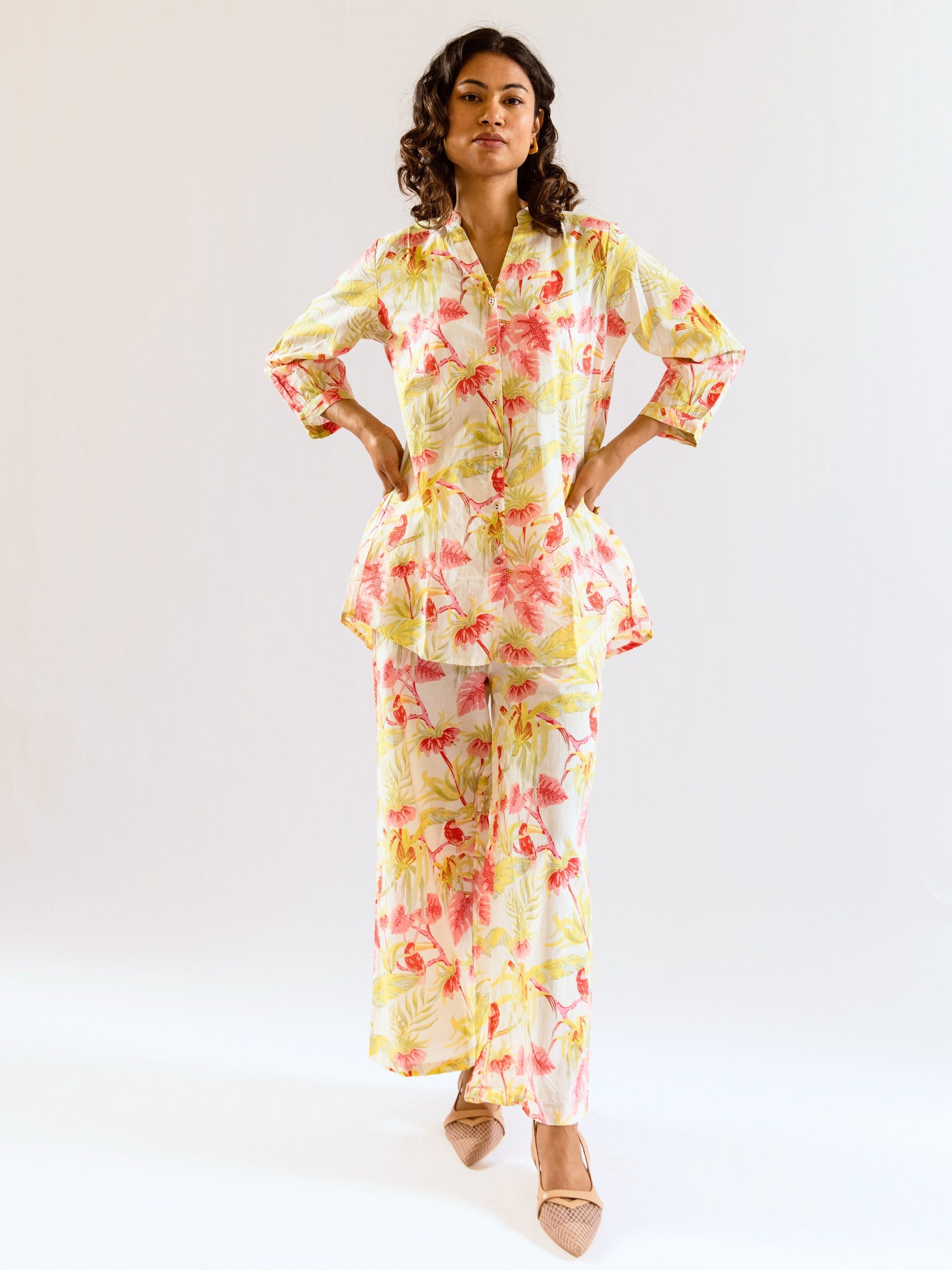 Tropical Multicolor Pleated Back Co-Ord Set