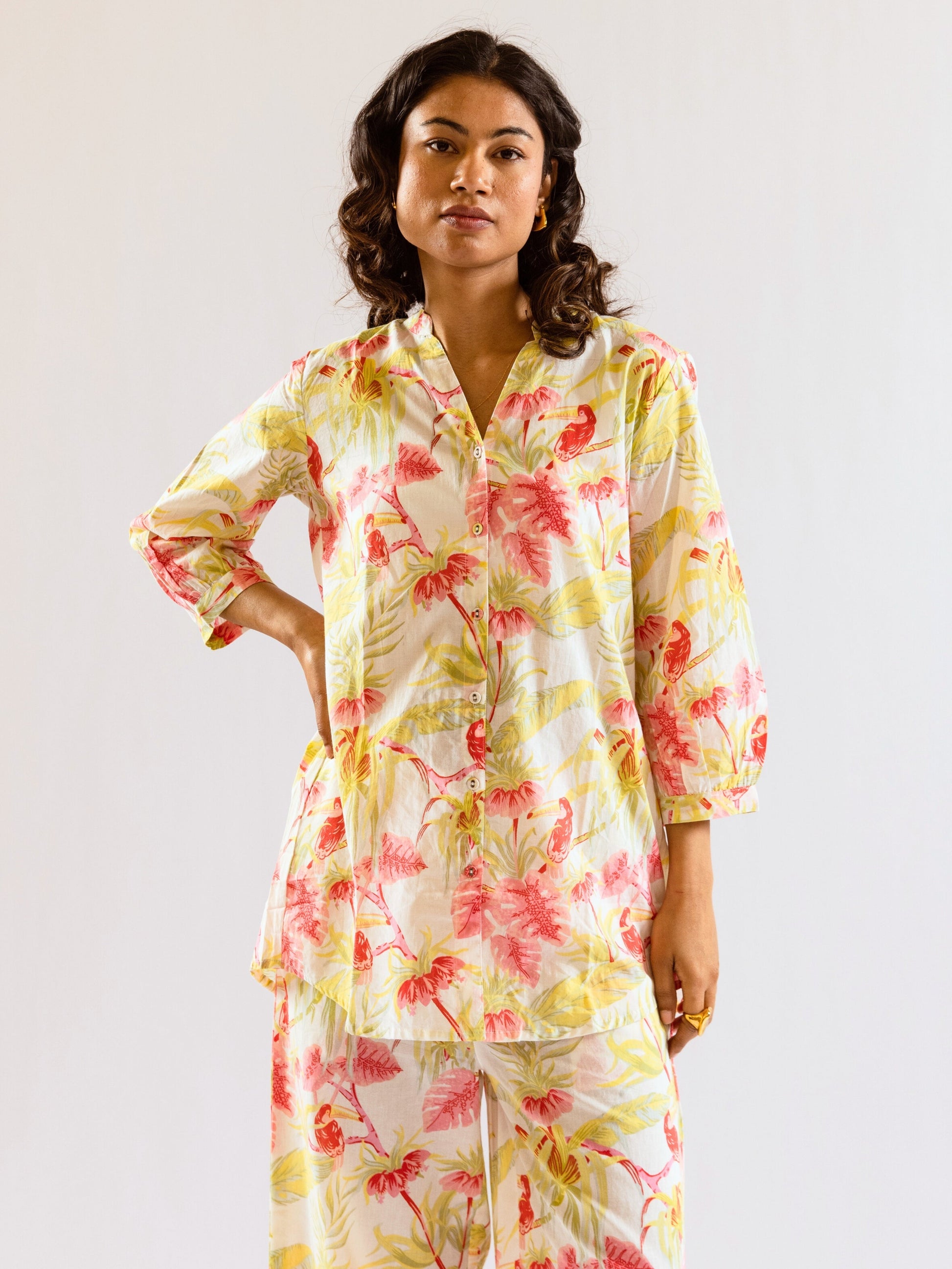 Tropical Multicolor Pleated Back Co-Ord Set