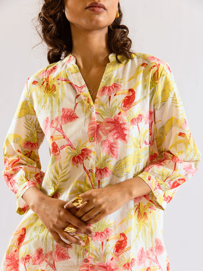 Tropical Multicolor Pleated Back Co-Ord Set