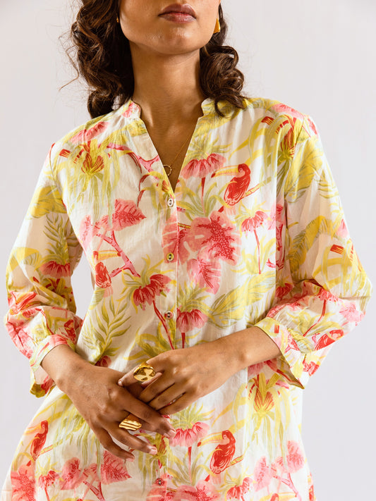 Tropical Multicolor Pleated Back Co-Ord Set